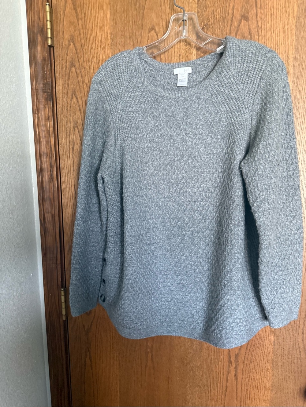 J. Jill Light Gray Textured Crewneck Sweater